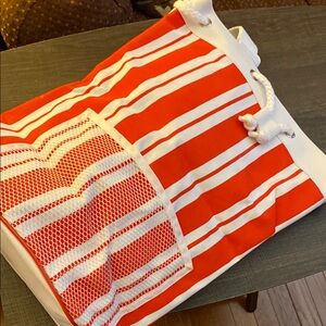 Red and White Striped Tote Bag
